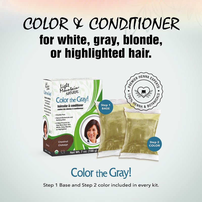Light Mountain Henna Hair Color & Conditioner, Color the Gray - Chestnut Hair Dye for Men/Women, Chemical-Free Semi-Permanent Hair Color for White, Gray, Blonde, or Highlighted Hair, 7 Oz - Image 2
