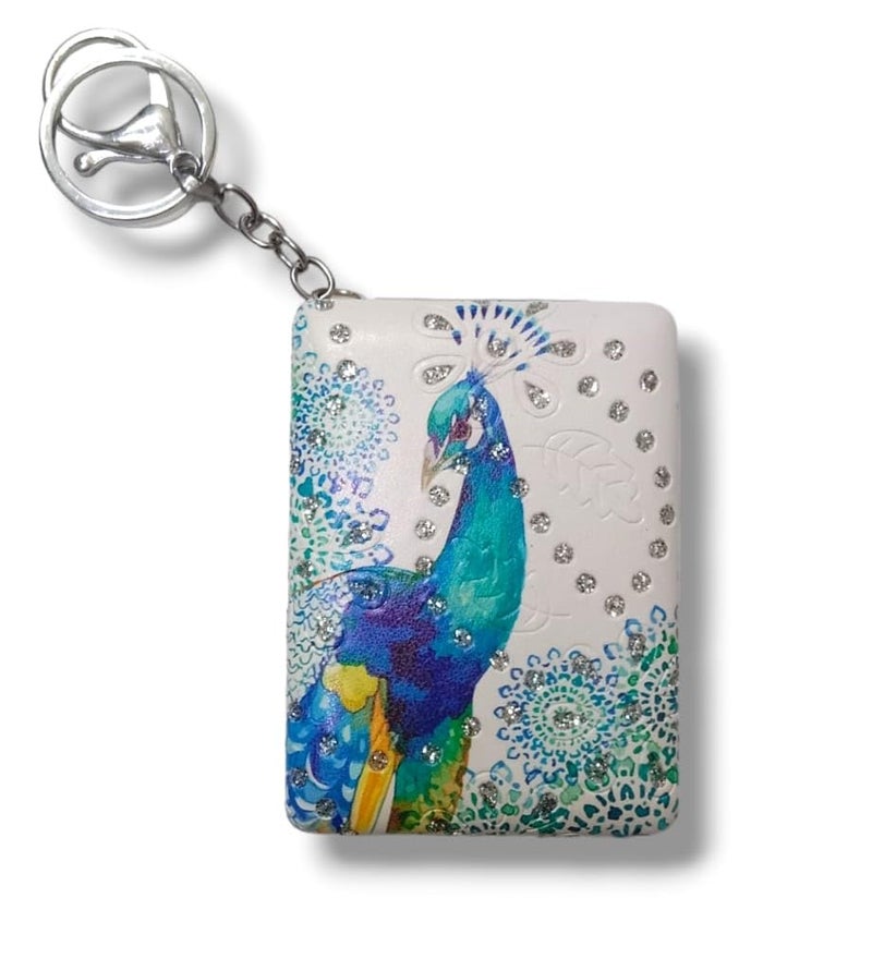TEMSON TEMSON Peacock Theme Mirror with Key Ring Small Foldable Hand Mirror for Travel Office Purse White  - Image 2