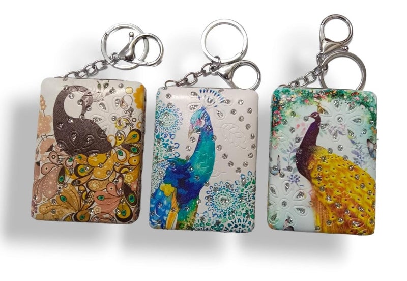 TEMSON TEMSON Peacock Theme Mirror with Key Ring Small Foldable Hand Mirror for Travel Office Purse White  - Image 4
