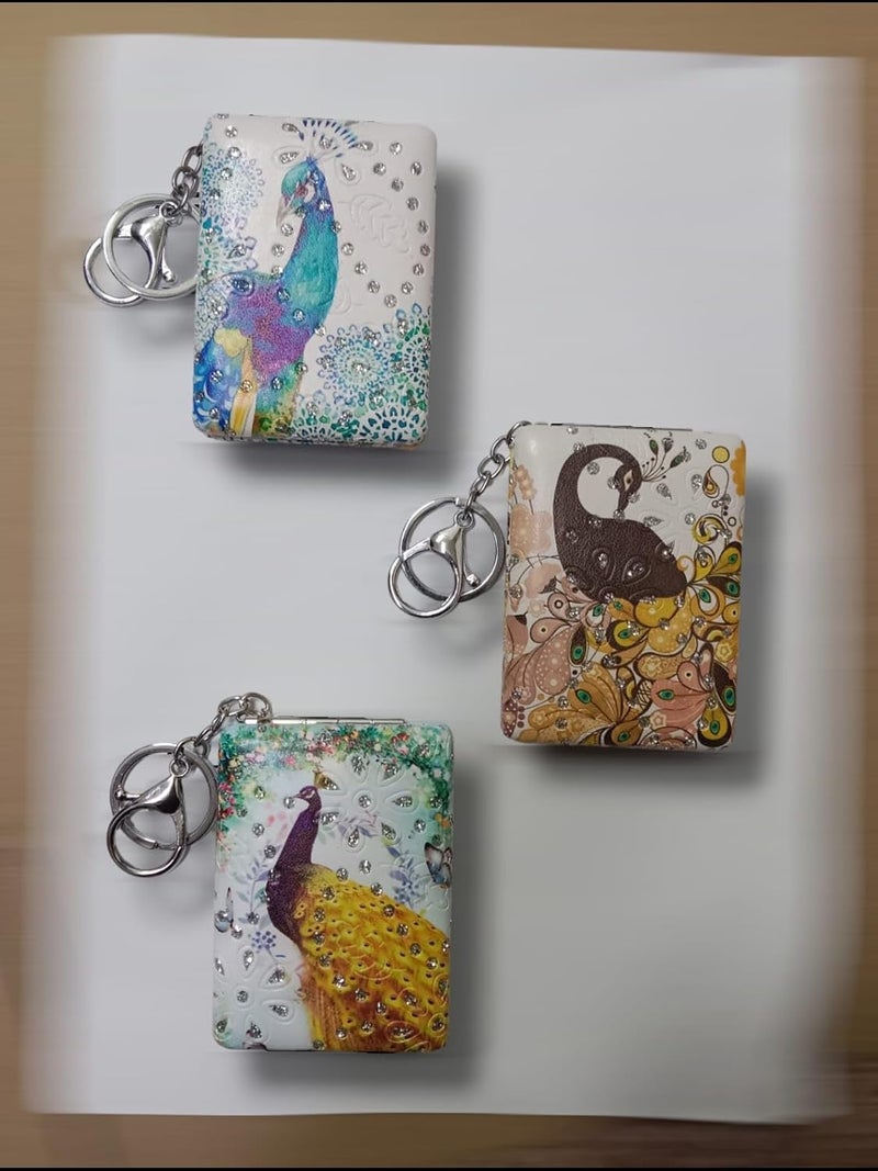 TEMSON TEMSON Peacock Theme Mirror with Key Ring Small Foldable Hand Mirror for Travel Office Purse White  - Image 5
