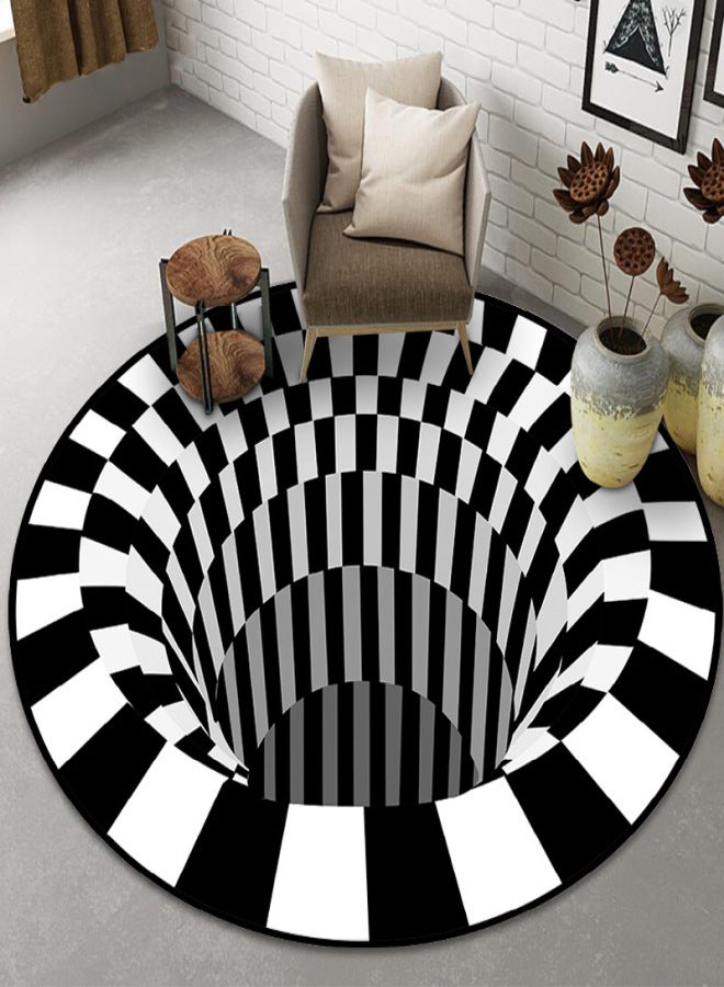 Cross-border special for black and white spiral round carpet 3D stereo geometric visual trap floor mat living room bedroom coffee table mat Blackandwhitetrap4# 60*60cm round - Image 3