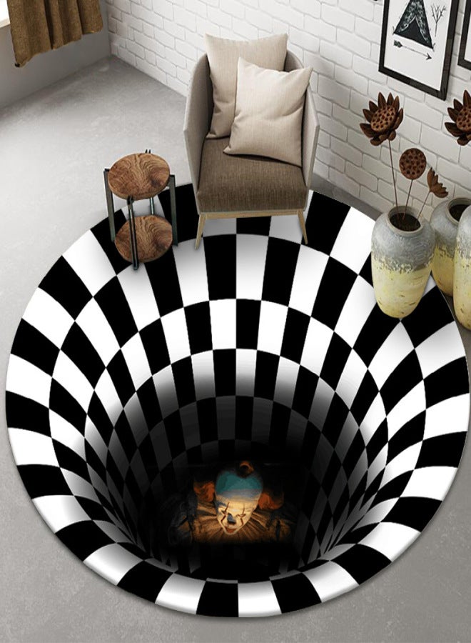 Cross-border special for black and white spiral round carpet 3D stereo geometric visual trap floor mat living room bedroom coffee table mat Blackandwhitetrap4# 60*60cm round - Image 4