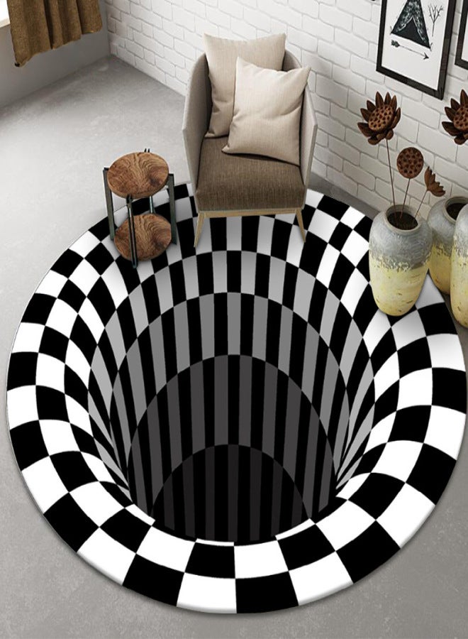 Cross-border special for black and white spiral round carpet 3D stereo geometric visual trap floor mat living room bedroom coffee table mat Blackandwhitetrap4# 60*60cm round - Image 2