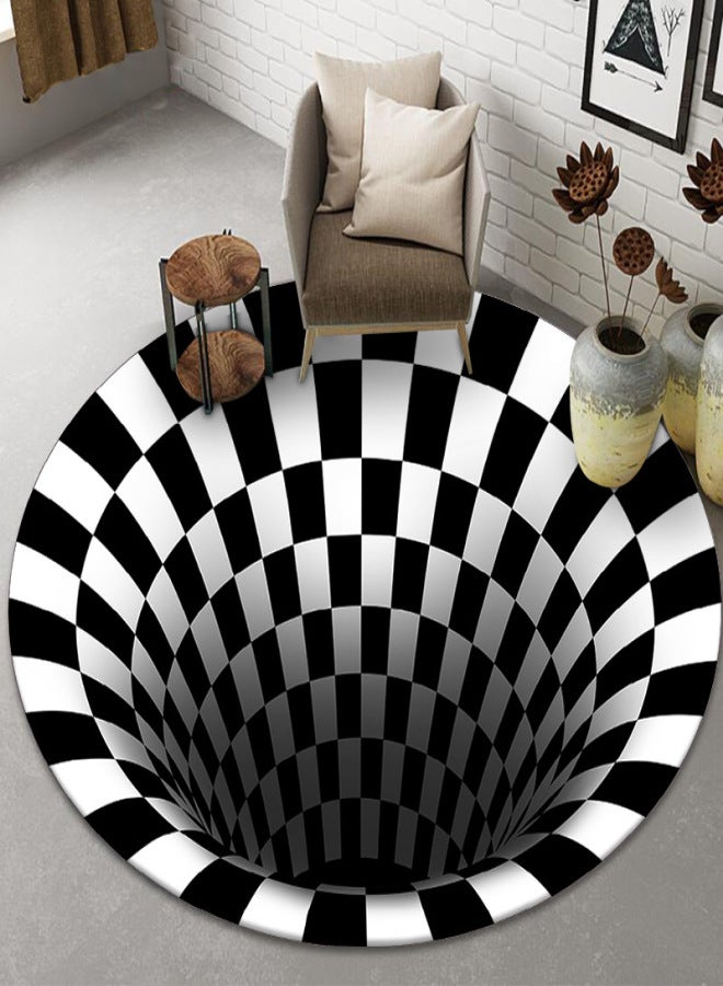 Cross-border special for black and white spiral round carpet 3D stereo geometric visual trap floor mat living room bedroom coffee table mat Blackandwhitetrap4# 60*60cm round - Image 1