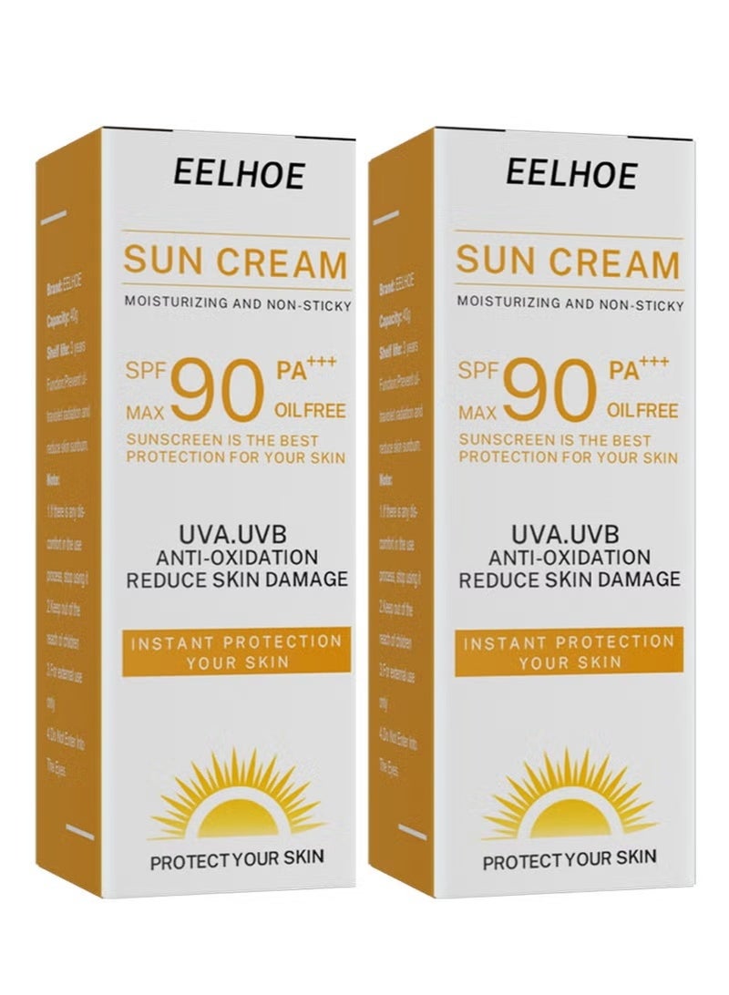 EELHOE Facial Sunscreen Cream 2 Pcs, Moisturizing, Non-Sticky, Antioxidant, Daily Skincare - Image 1