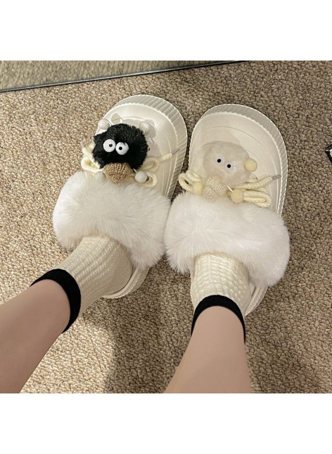 Slip-on Hole Shoes Cartoon Cute Diy Removable Plush Insole Indoor And Outdoor Hole-through Thermal Cotton Slippers