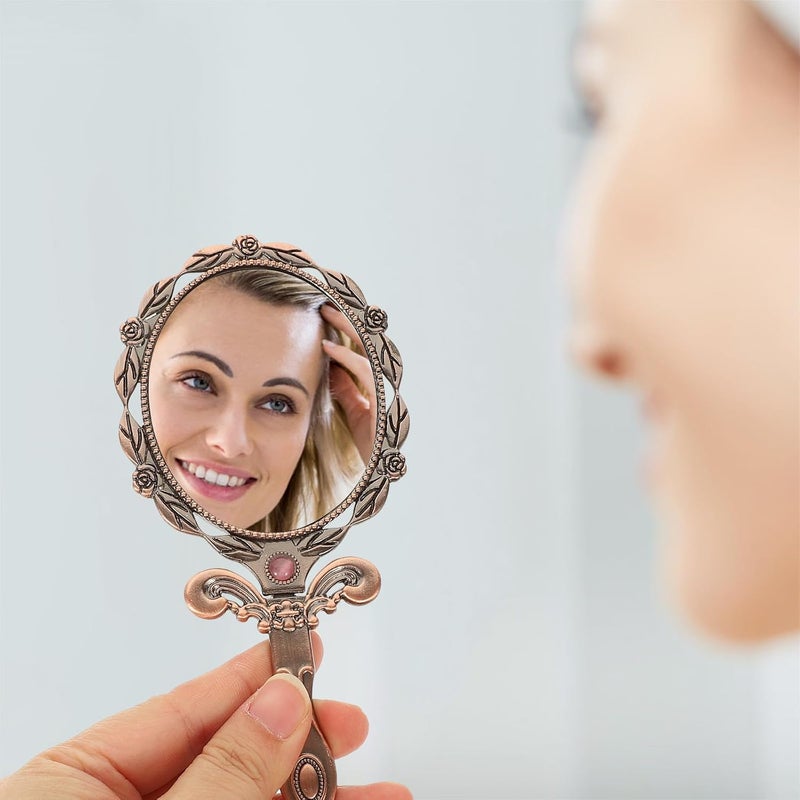 مرآة فيكاسكي القابلة للطي المحمولة والمضغوطة بيضاوية الشكل لاستخدام السفر والهواء الطلق مع تشطيب نحاسي - Image 5