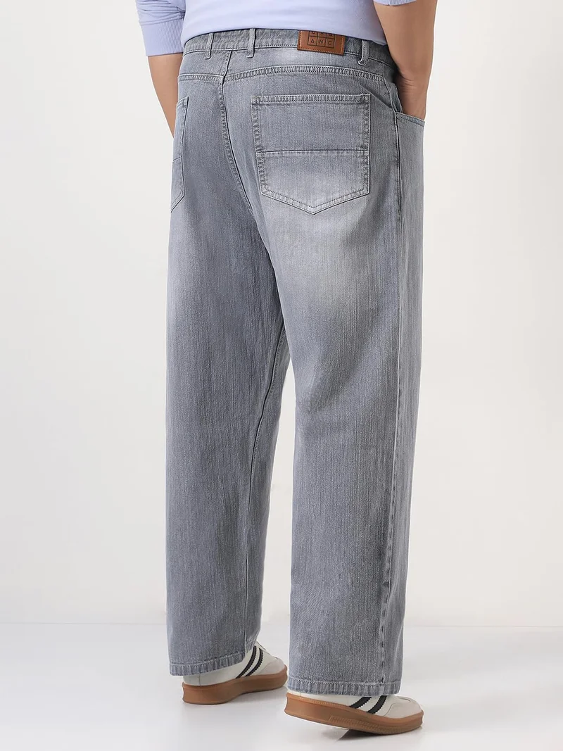 Urbano Fashion  Urbano Plus Men's Light Grey Loose Baggy Fit Washed Denim Jeans Non-Stretchable  | Best Price UAE