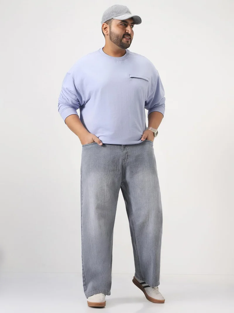Urbano Fashion  Urbano Plus Men's Light Grey Loose Baggy Fit Washed Denim Jeans Non-Stretchable  | Best Price UAE