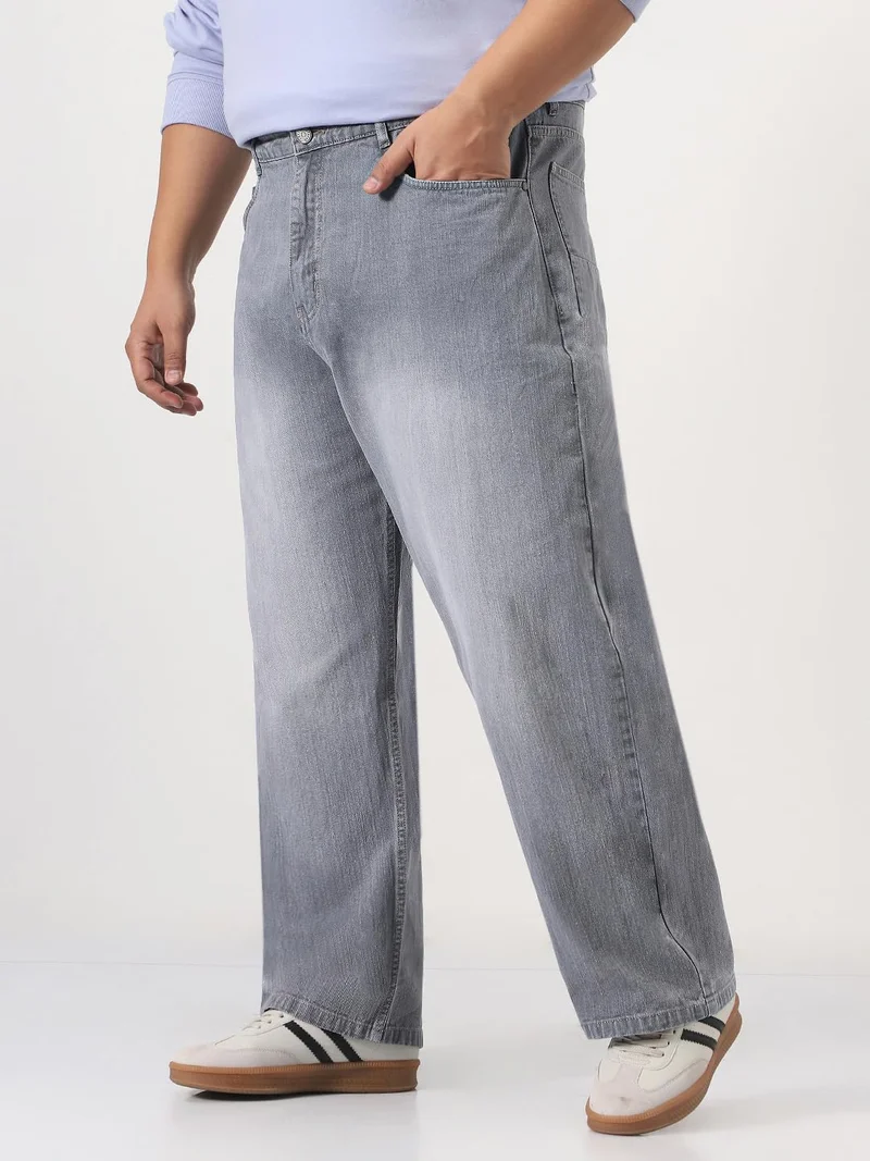 Urbano Fashion  Urbano Plus Men's Light Grey Loose Baggy Fit Washed Denim Jeans Non-Stretchable  | Best Price UAE