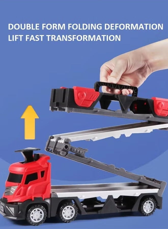 Truck Race Track Toys, Folding Ejection Race Truck with Music, Versatile Transforming Truck with Dual Race Tracks, Die-Cast Transport Truck Car Toys, Carrier Truck Race Track Kids Toys with 48-Inch Race Track, Foldable 3 Layer Car Race Track Playset, Container Truck Toy with 12 Alloy Cars Vehicles,  Toddler Car Toys Track Set, Construction Vehicle Truck Boy Toys, Toddler Toys for 3+ Years Old Kids(Red)  - Image 5