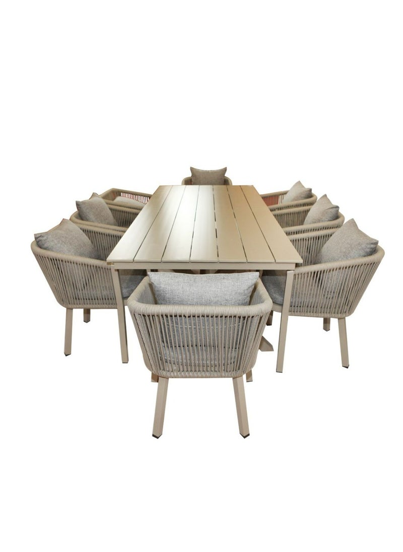 Swin Furniture - Swin  Luxurious  Aluminimum Frame WPC 8-Seater Outdoor Dining Set with Cushions for Balcony and Backyard - Image 1