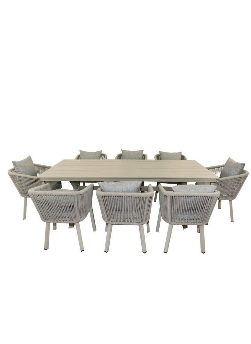 Swin Furniture - Swin  Luxurious  Aluminimum Frame WPC 8-Seater Outdoor Dining Set with Cushions for Balcony and Backyard - Image 1