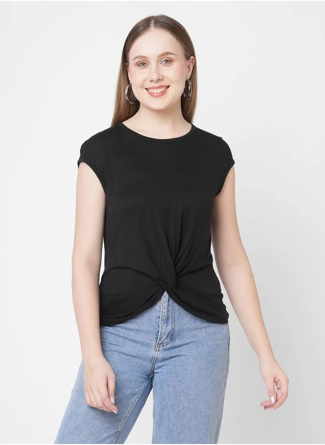 ميش Twisted Front Asymmetric Hem T-Shirt by Styli