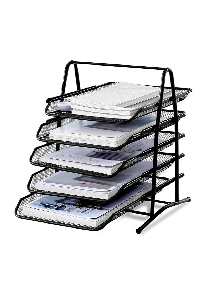 Terabyte 5 Tier Mesh Letter Tray Office Filing Trays Holder Desk Organiser Stacking Supports Document Filing Trays Paper Holder, Metal File Organizer Tray for School Home And Office (5-Tier) - Image 1
