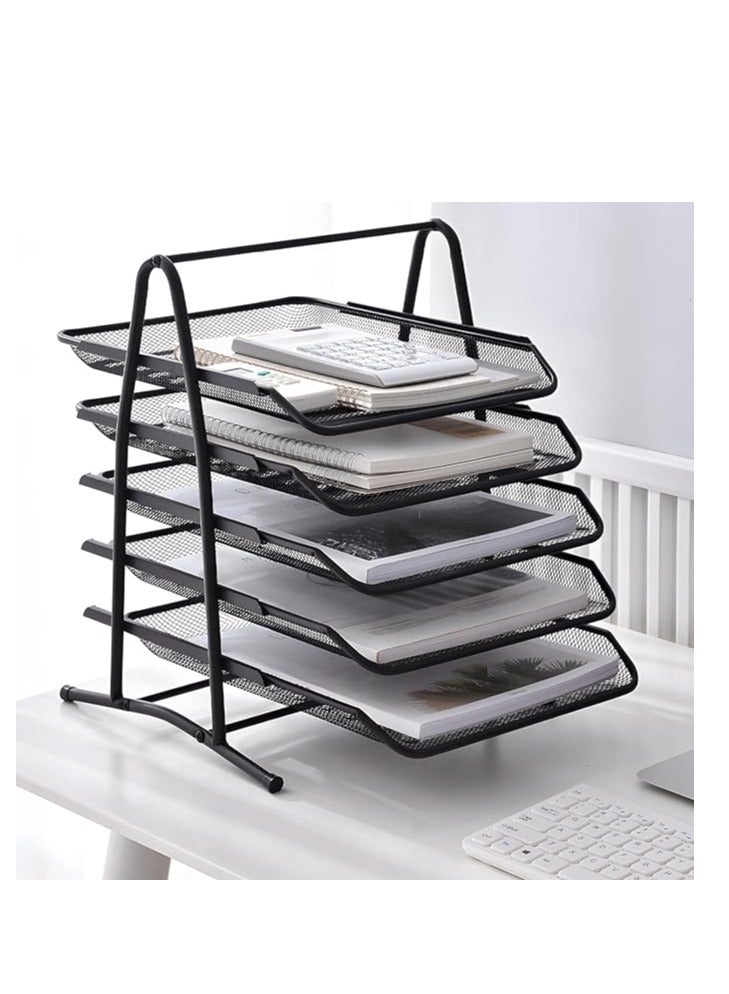 Terabyte 5 Tier Mesh Letter Tray Office Filing Trays Holder Desk Organiser Stacking Supports Document Filing Trays Paper Holder, Metal File Organizer Tray for School Home And Office (5-Tier) - Image 2