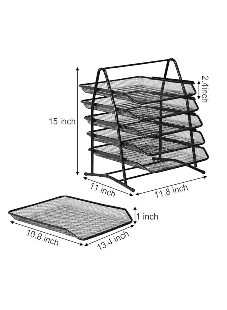 Terabyte 5 Tier Mesh Letter Tray Office Filing Trays Holder Desk Organiser Stacking Supports Document Filing Trays Paper Holder, Metal File Organizer Tray for School Home And Office (5-Tier) - Image 3