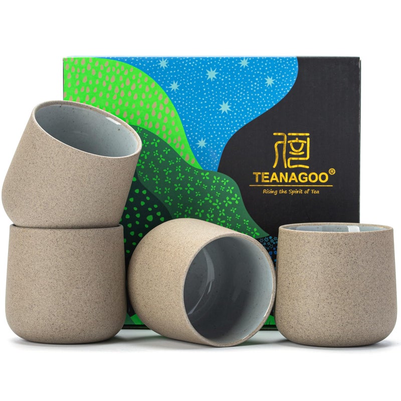 TEANAGOO أكواب شاي تياناغو اليابانية، كوب شاي صيني، 7.2 أونصة / 205 مل، كوب شاي خزفي للبالغين، أكواب خزفية بدون مقابض، أكواب يابانية، كوب ماتشا آسيوي، رمادي داكن، 4 قطع/علبة، H4 - Image 1