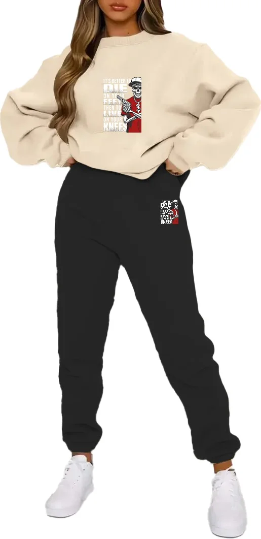 دوغ فش Tracksuit Oversize Die Printed Tracksuit,lover,couple Combination Beige