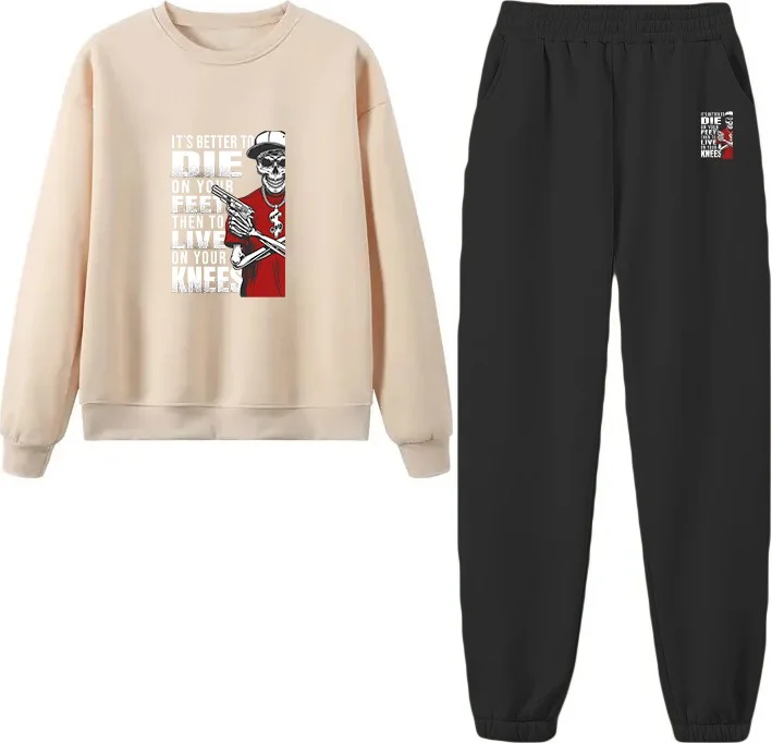 دوغ فش Tracksuit Oversize Die Printed Tracksuit,lover,couple Combination Beige