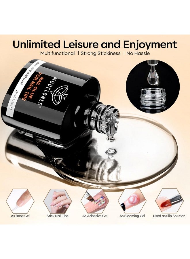modelones 9 in One Nail Glue with Gel Top and Base Coat Gel Nail Kit, No Wipe Base Coat Long Lasting Glossy Top Coat 3Pcs Gel Nail Glue for Nail Tips, Blooming Gel, Rhinestone Glue - Image 3