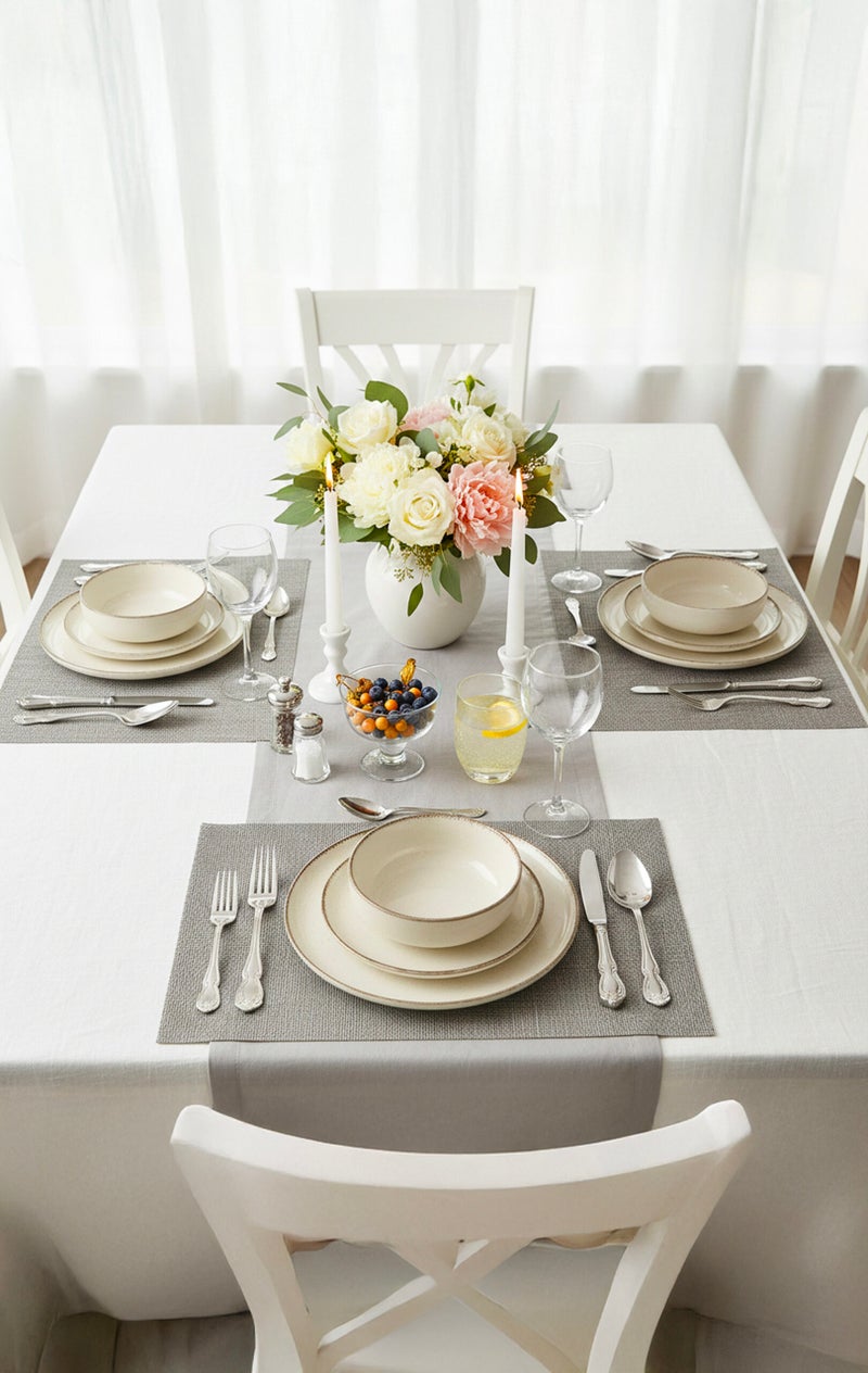 Shallow Stoneware NIO 12 Pc Dinner Set, Beige | Rustic Speckled Dinnerware Set with Brown Rim Plates, Side Plate, Bowl Set for 4 People Lightweight Stackable Tableware for Modern Home Dining - Image 5