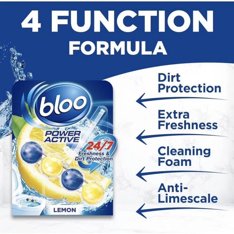 Bloo Power Active Toilet Rim Block Lemon 3 Pack Toilet Cleaner & Freshener with 24/7 Freshness, Limescale Prevention & Dirt Protection for Long Lasting Clean Toilet Bowl - Image 3