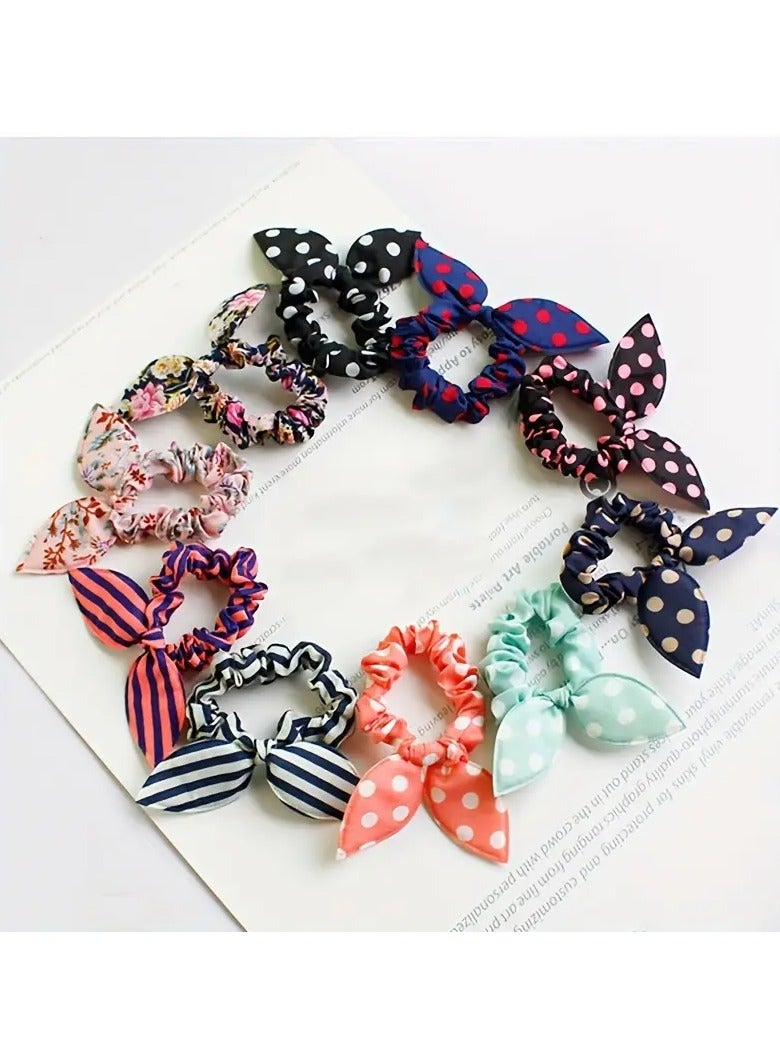 Goolsky 10 Pcs Set of Colorful Rabbit Ear Decorative Hair Ropes with Elastic Bowknots - Perfect for Normal Hair Types - Image 2
