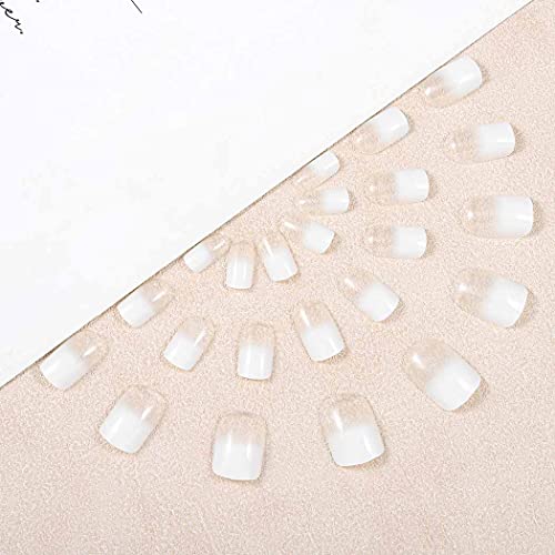 Bomine Press on Nails White Ombre Fake Nails Short Square Glossy False Nails Acrylic Full Cover Nails Tips for Women and Girls 24Pcs (Ombre White) - Image 2