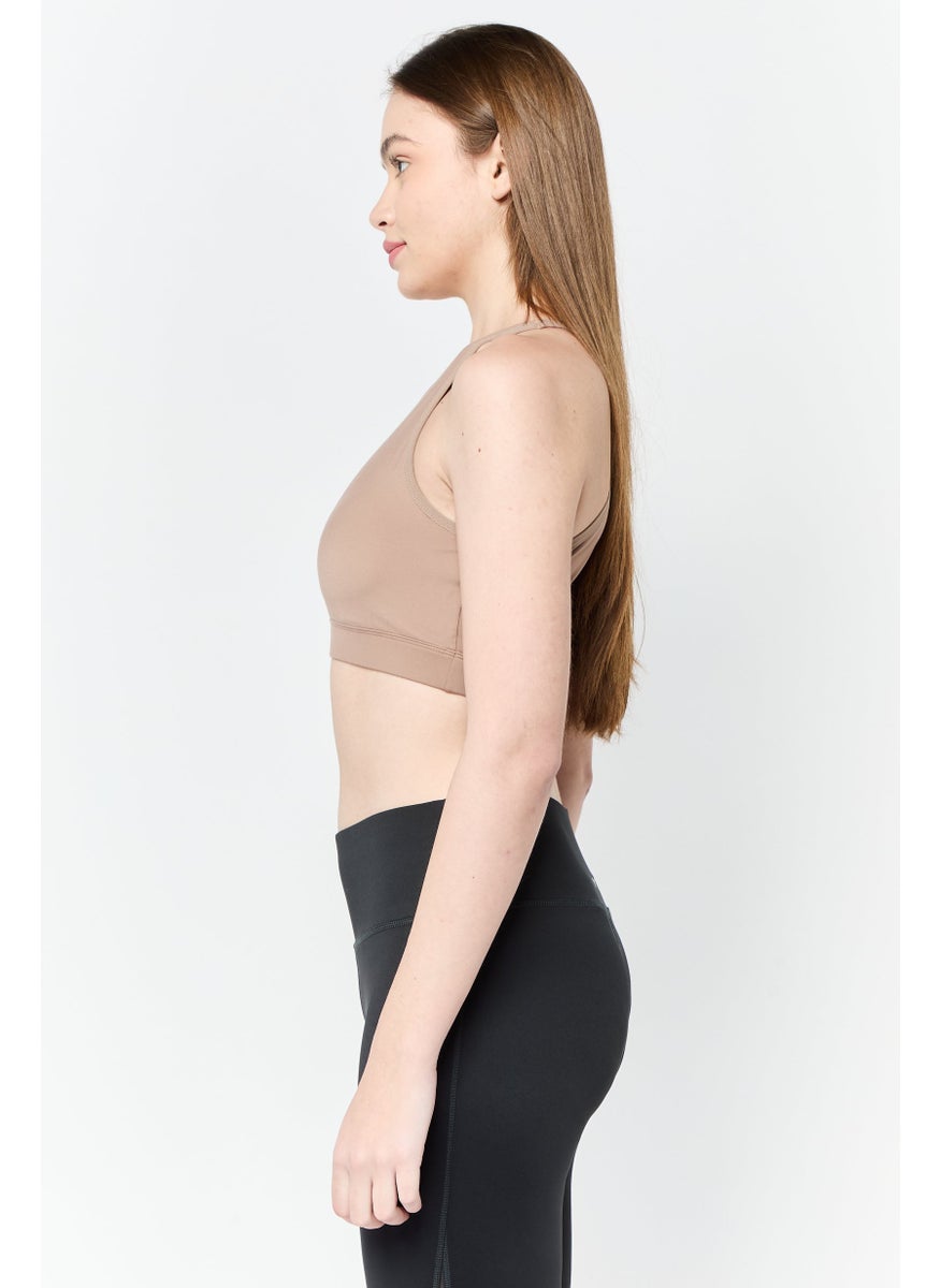 Reebok Women Brand Logo Padded Sports Bra, Tan  - Image 3