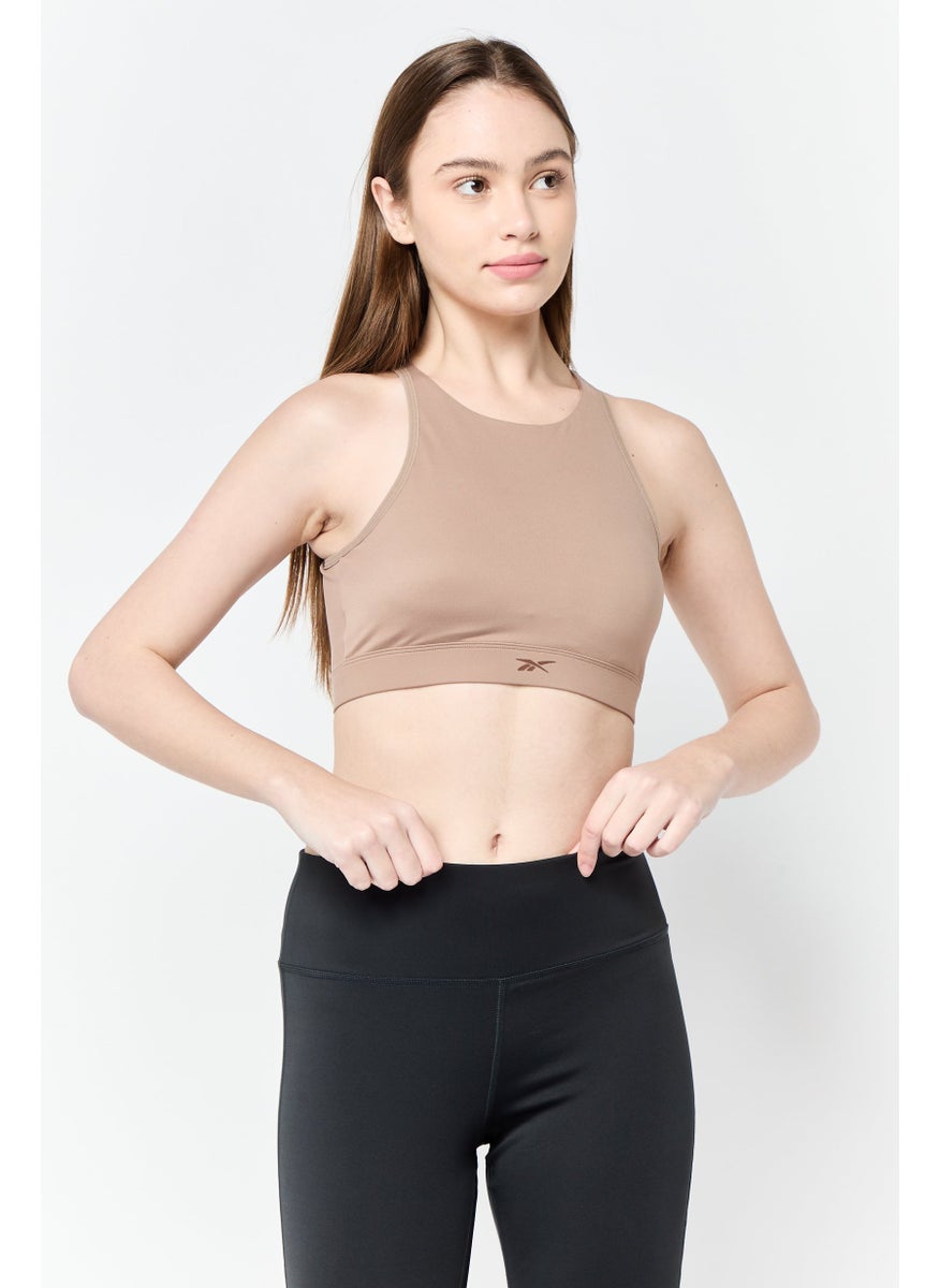 Reebok Women Brand Logo Padded Sports Bra, Tan  - Image 1