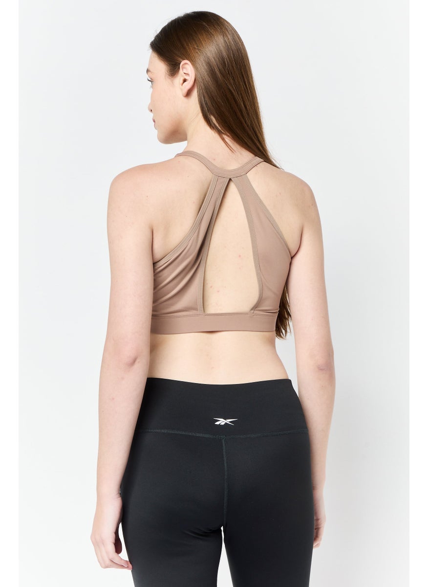 Reebok Women Brand Logo Padded Sports Bra, Tan  - Image 4