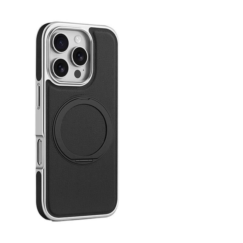 iPhone 13 Case Leather Magnetic Texture with Kickstand and Full Coverage in Black with Lightweight Carry - Image 1