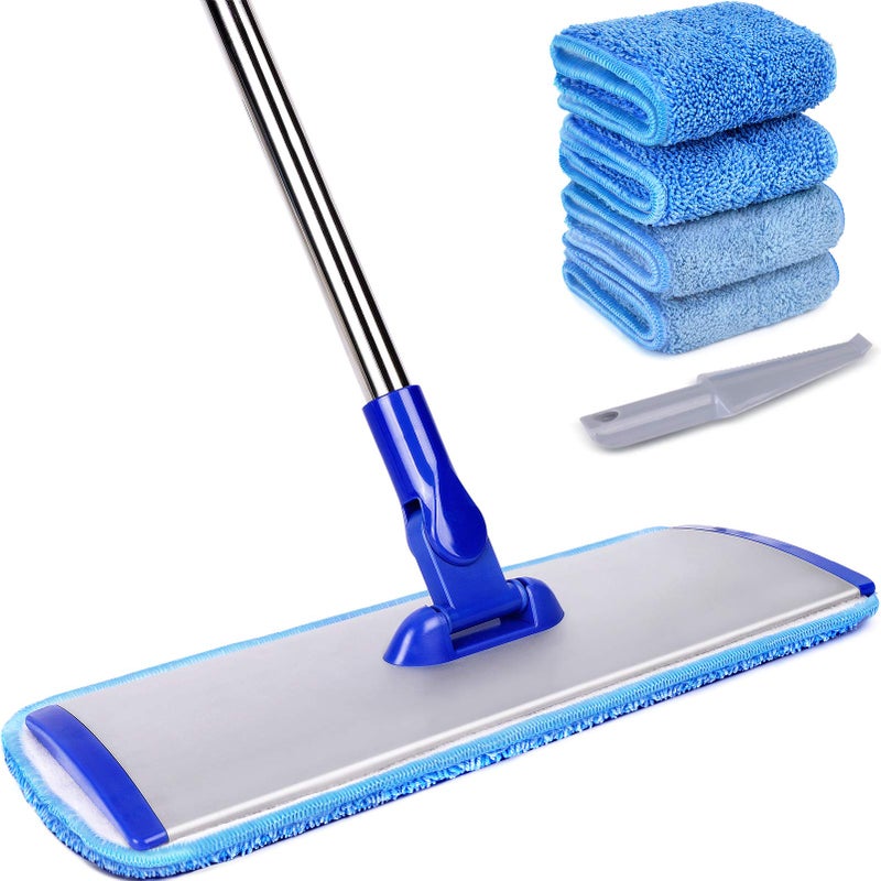 Conliwell 18" Professional Microfiber Mop Floor Cleaning System, Flat Mop with Stainless Steel Handle, 4 Reusable Washable Mop Pads, Wet and Dust Mopping for Hardwood, Vinyl, Laminate, Tile Cleaning - Image 1
