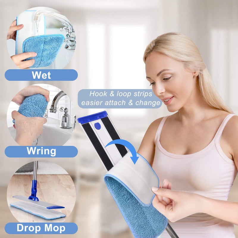 Conliwell 18" Professional Microfiber Mop Floor Cleaning System, Flat Mop with Stainless Steel Handle, 4 Reusable Washable Mop Pads, Wet and Dust Mopping for Hardwood, Vinyl, Laminate, Tile Cleaning - Image 4