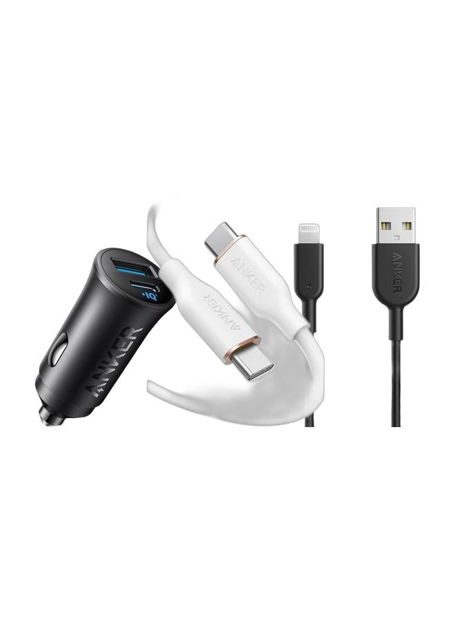 Anker USB-C to USB-C Cable, 643 Cable 100W 6ft, USB 2.0 Type C Charging Cable Fast Charge for MacBook Pro/Air (M1/M2), iPad Pro/Air/Mini, Galaxy S25/S24/S23/S22, Pixel 8/7/6, Switch, and More (Cloud White) & Powerline II Lightning Cable (6ft), Probably The World's Most Durable Cable, MFi Certified for iPhone 14/14 Plus/14 Pro/14 Pro Max/13/12/11/X/8/8 Plus/7/7 Plus/6/6 Plus Series & USB-C Car Charger, 30W 2-Port Type-C Car Adapter,iPhone 17/16 /15/14 Series, Samsung Galaxy S23/S22/S21 Series, iPad Pro, AirPods, Huawei and More Bundle - Image 1