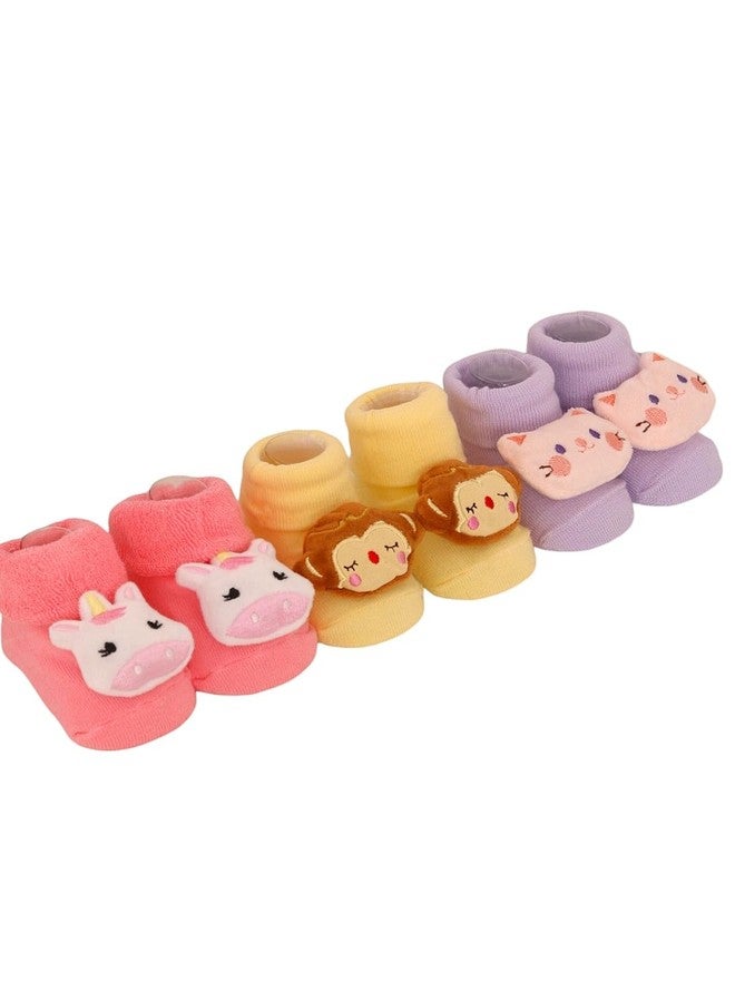 Yellow Bee Playful Monkey, Bunny, and Unicorn Rattle Socks Combo for Girls, Pack of 3- Yellow, Purple and Pink, 0-12 Months - Image 3