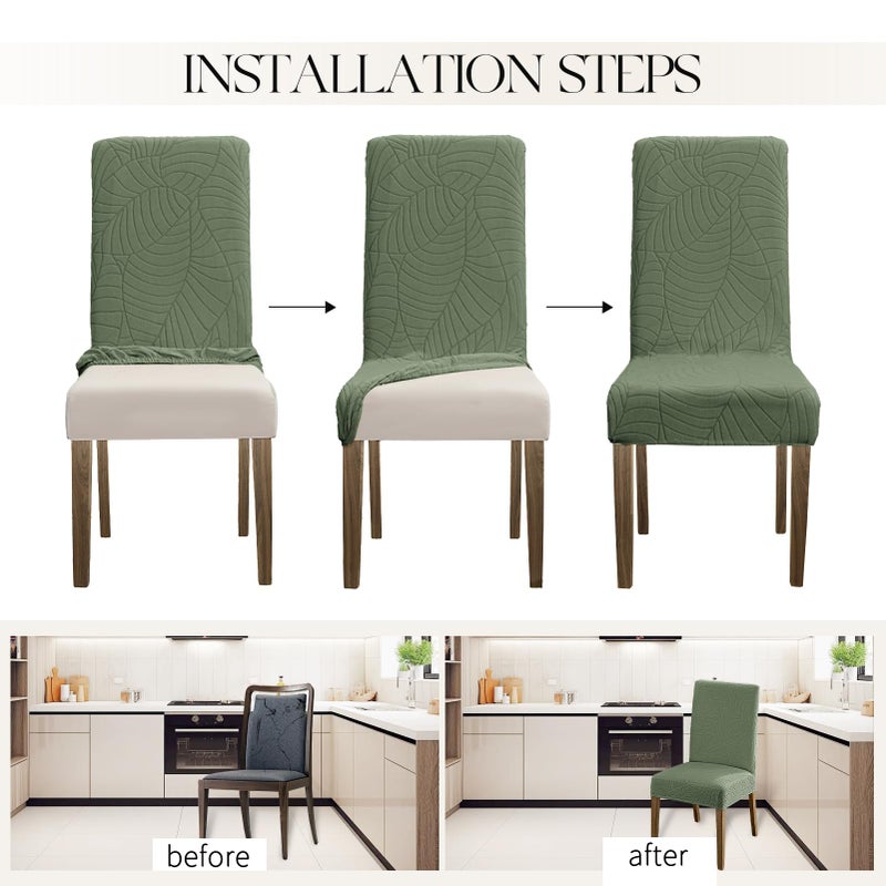 MOSAYT 100% Waterproof Dining Room Chair Covers Set of 4, Super Fit Stretch Jacquard Parson Chairs Slipcovers Removable Washable Chair Seat Protectors for Home, Kitchen, Banquet (Green) - Image 5