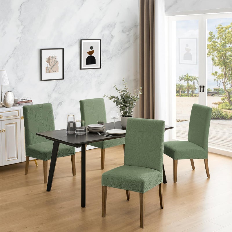 MOSAYT 100% Waterproof Dining Room Chair Covers Set of 4, Super Fit Stretch Jacquard Parson Chairs Slipcovers Removable Washable Chair Seat Protectors for Home, Kitchen, Banquet (Green) - Image 2