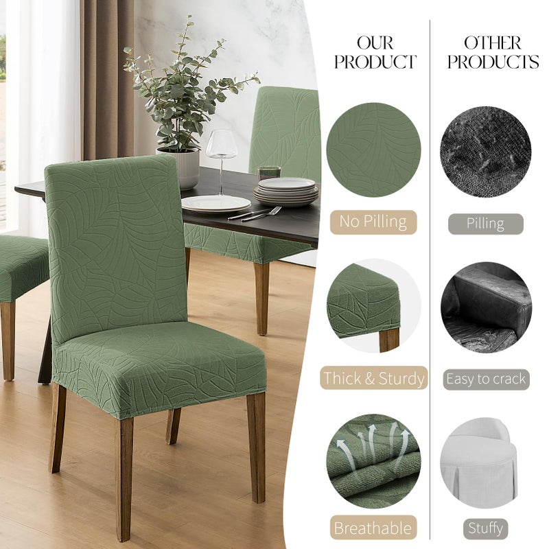 MOSAYT 100% Waterproof Dining Room Chair Covers Set of 4, Super Fit Stretch Jacquard Parson Chairs Slipcovers Removable Washable Chair Seat Protectors for Home, Kitchen, Banquet (Green) - Image 4