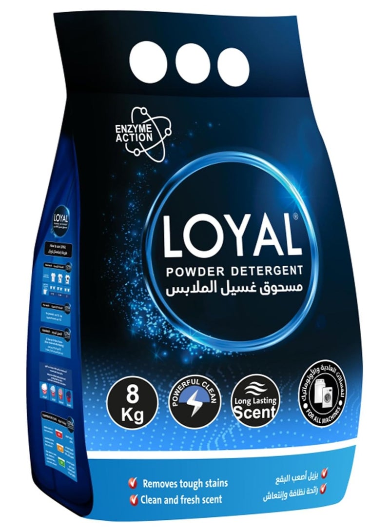 Loyal Powerful Clean Powder Detergent with Long-Lasting Scent and Enzyme Action, Remove Tough Stains, Fresh and Clean Scent (8kg)