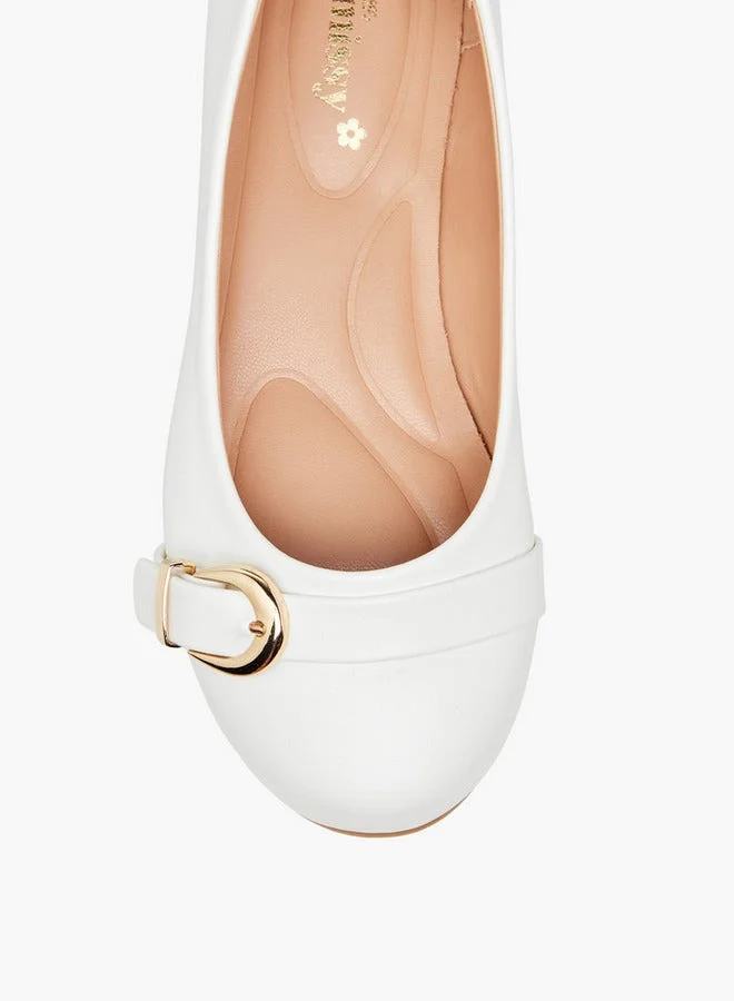 Little Missy WHITE Buckle Accent Ballerina Shoes for Women | Best Price UAE