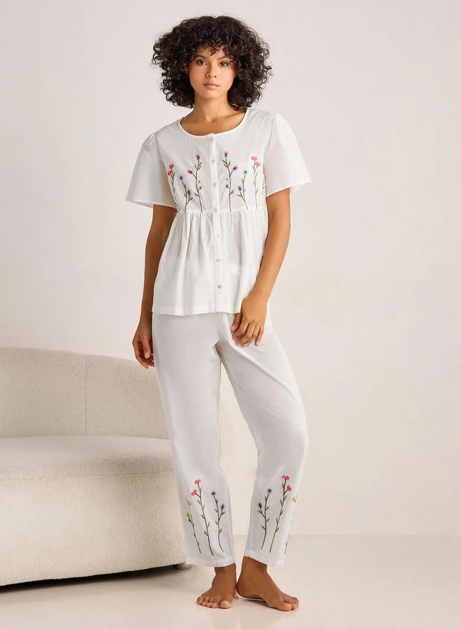 سبلاش فيڤ Pyjama Set Button Down Top and Pants Cotton