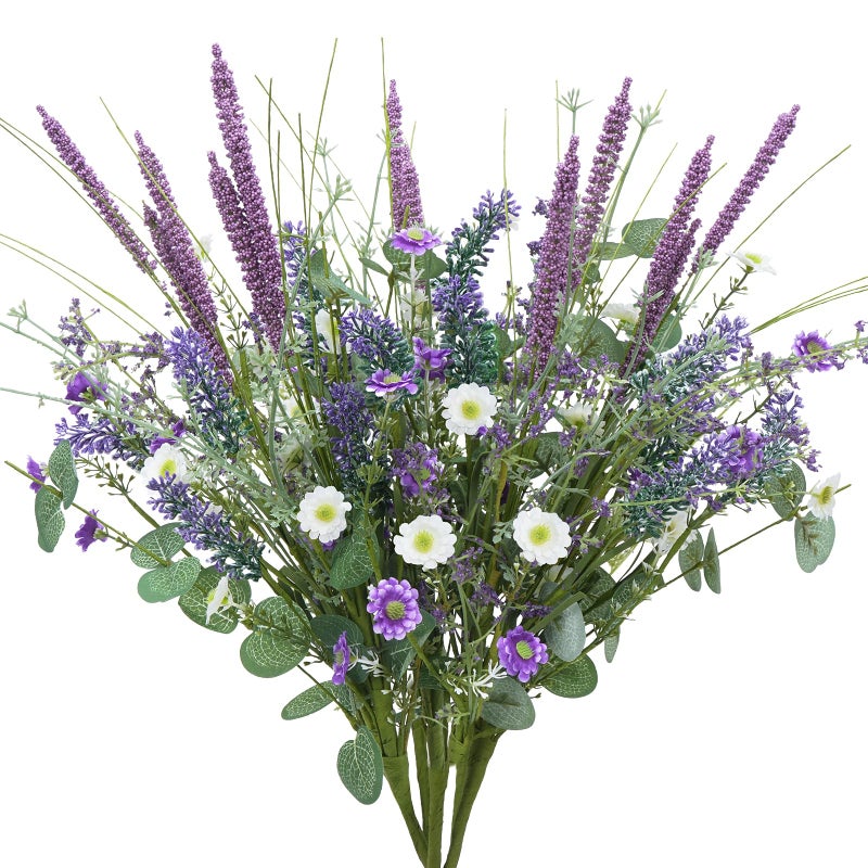 HO2NLE 19.6" Fake Lavender Flowers Artificial Purple 5Pcs Faux Florals Plastic Flowers with Daisies Bulk Bush Spring Summer for Garden Porch Table Centerpieces Home Kitchen Wedding Decorations - Image 1