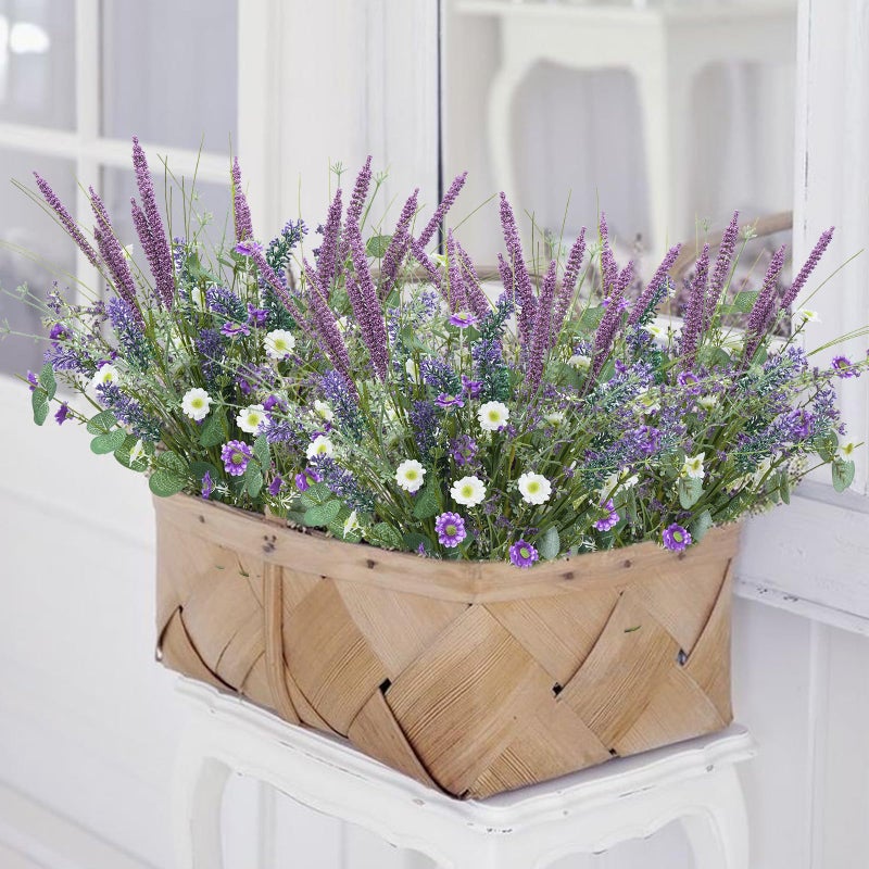 HO2NLE 19.6" Fake Lavender Flowers Artificial Purple 5Pcs Faux Florals Plastic Flowers with Daisies Bulk Bush Spring Summer for Garden Porch Table Centerpieces Home Kitchen Wedding Decorations - Image 3
