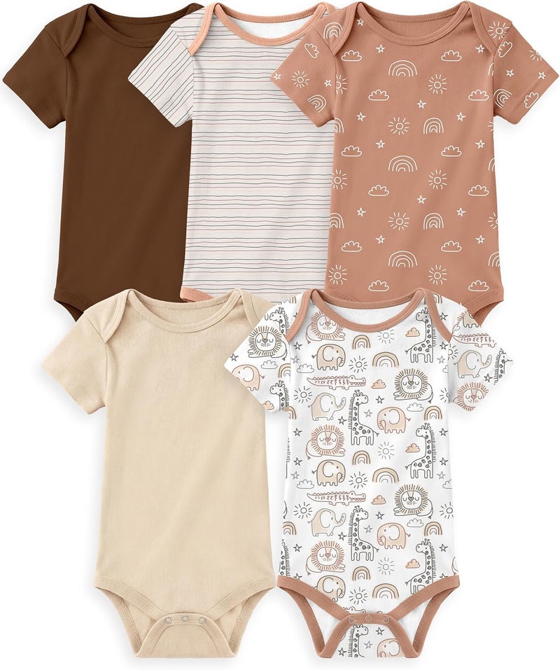 Yoofoss Baby Bodysuits 100% Organic Cotton Baby Short Sleeve Baby Boys Girls Clothes Soft Newborn Infant Romper,5 Pack - Image 1
