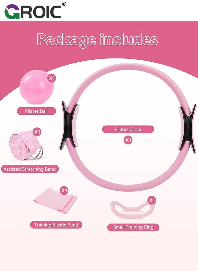 GROIC 5 Pcs Pilates Ring Set Yoga Fitness Magic Circle Pilates Equipment for Home Workouts Fitness kit Includes Burst Resistant Pilates Mini Ball & Highly Elastic Resistance Bands - Image 4