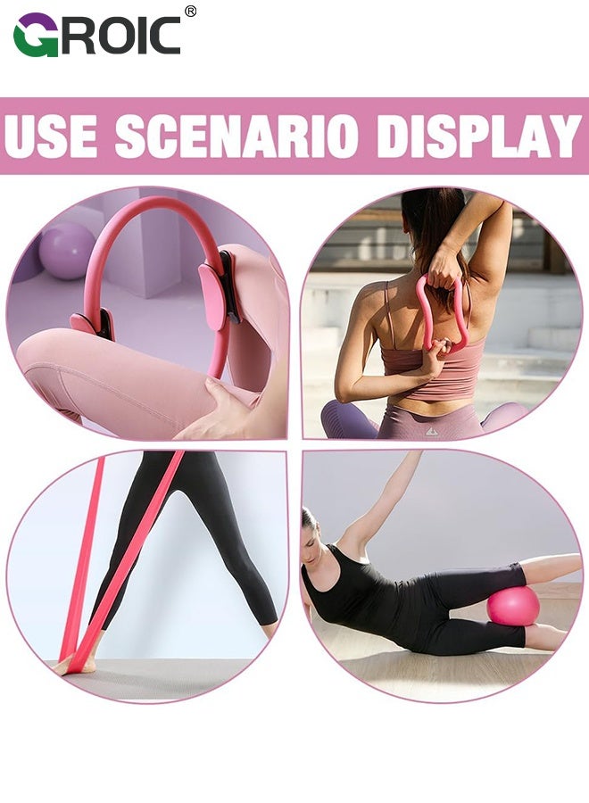 GROIC 5 Pcs Pilates Ring Set Yoga Fitness Magic Circle Pilates Equipment for Home Workouts Fitness kit Includes Burst Resistant Pilates Mini Ball & Highly Elastic Resistance Bands - Image 5