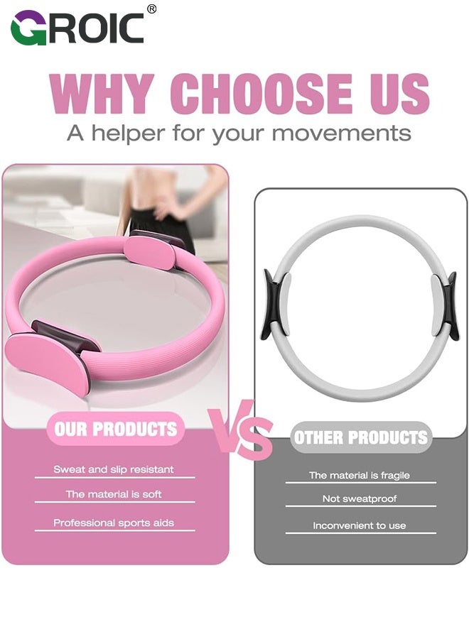 GROIC 5 Pcs Pilates Ring Set Yoga Fitness Magic Circle Pilates Equipment for Home Workouts Fitness kit Includes Burst Resistant Pilates Mini Ball & Highly Elastic Resistance Bands - Image 3