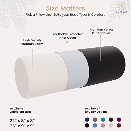 MY ARMOR Bolster Pillow | Memory Foam Orthopedic for Rest & Support | Black, Medium Size - 22" x 8" x 8" - Image 2